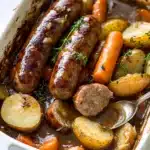 Oven Baked Sausages with Potatoes, Vegetable AND Gravy! Recipe