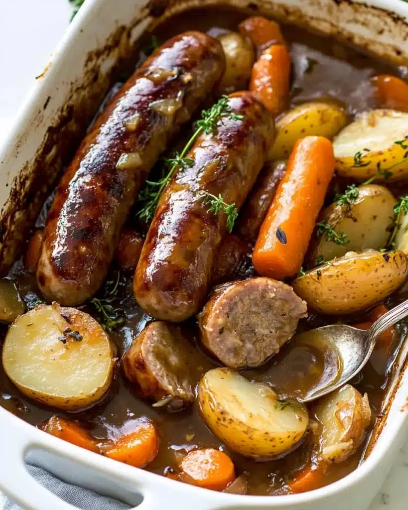 Oven Baked Sausages with Potatoes, Vegetable AND Gravy! Recipe