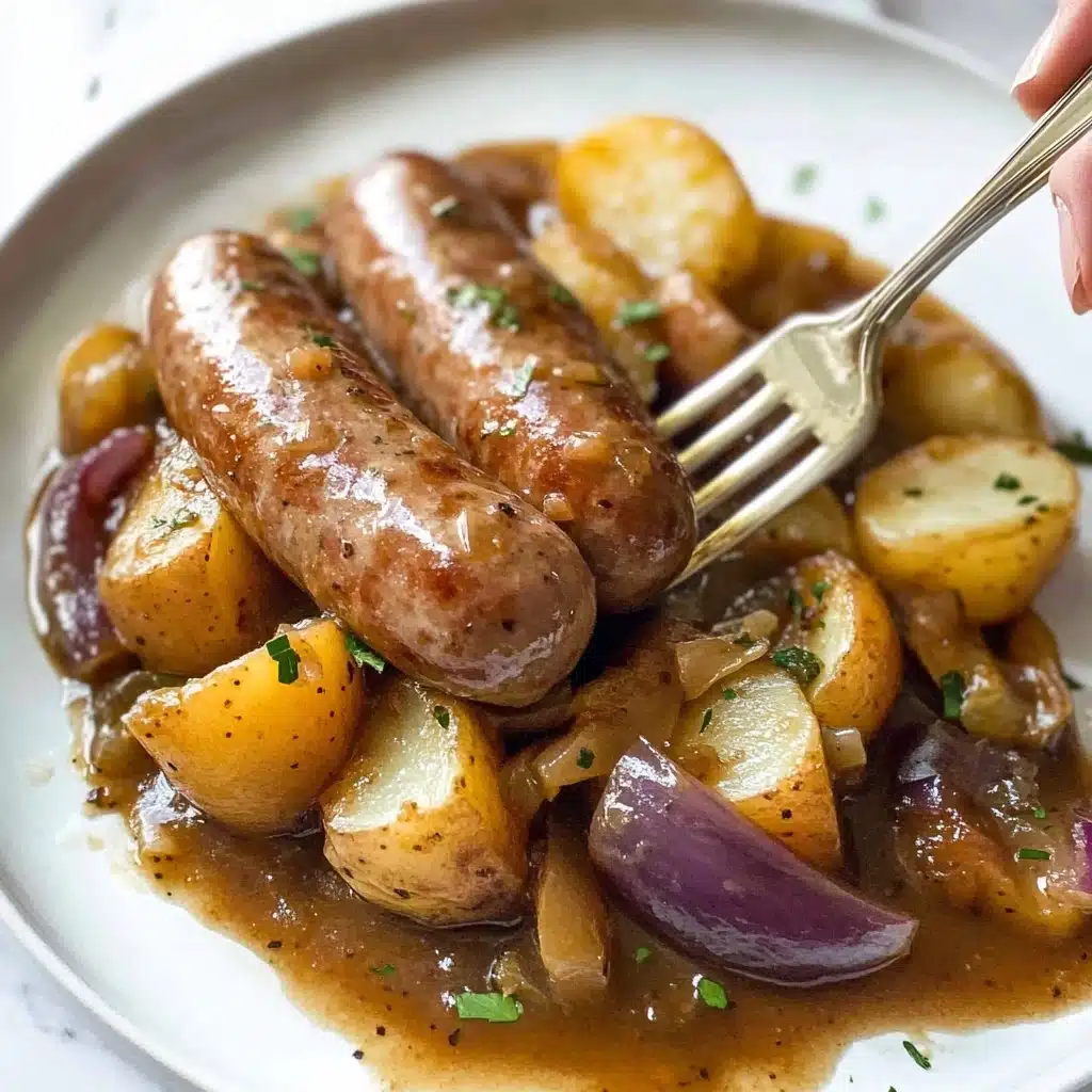 Oven Baked Sausages with Potatoes, Vegetable AND Gravy! Recipe - Recipe Image