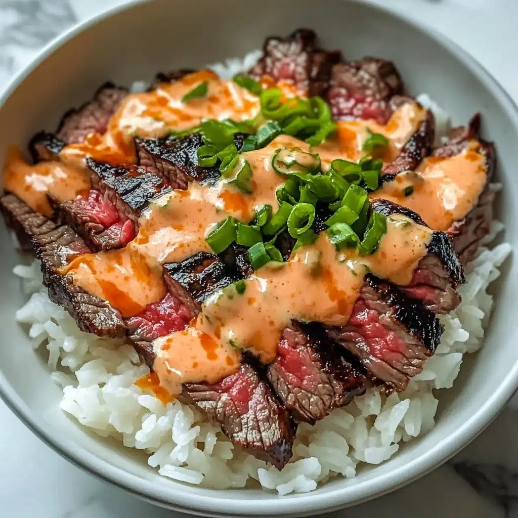 Korean BBQ Steak Rice Bowls with Spicy Cream Sauce Recipe - Recipe Image