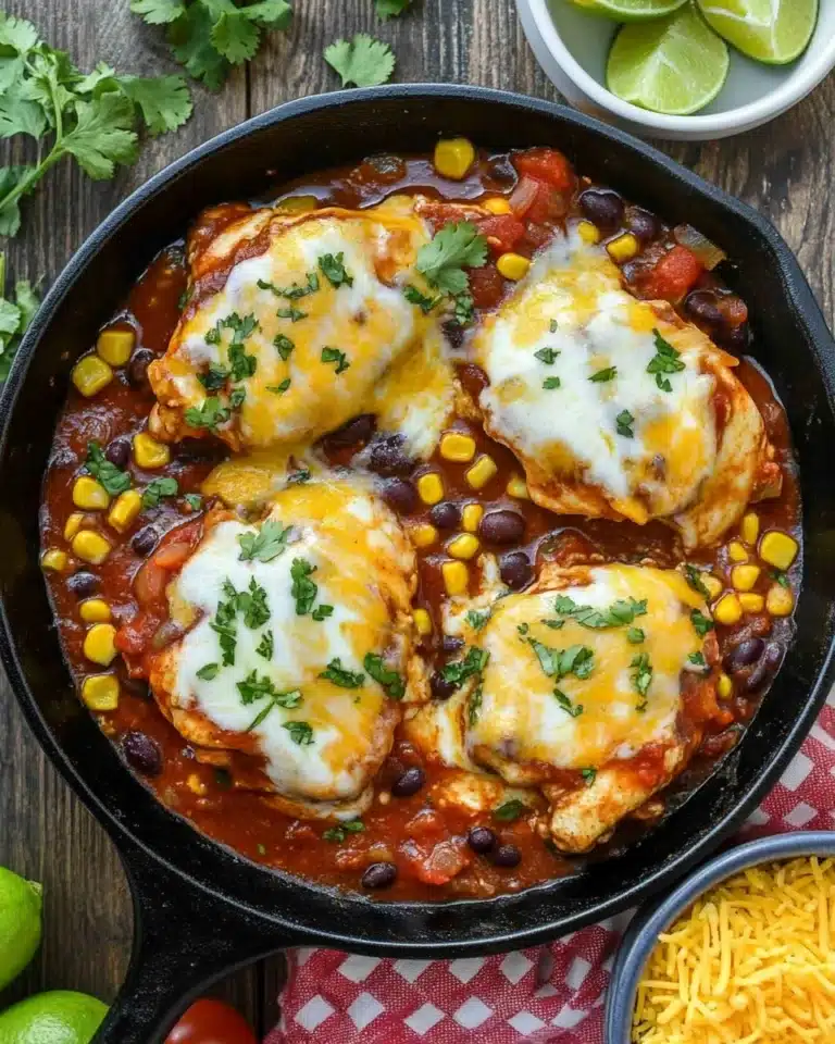 Santa Fe Chicken Skillet with Black Beans, Corn, and Melted Cheese Recipe