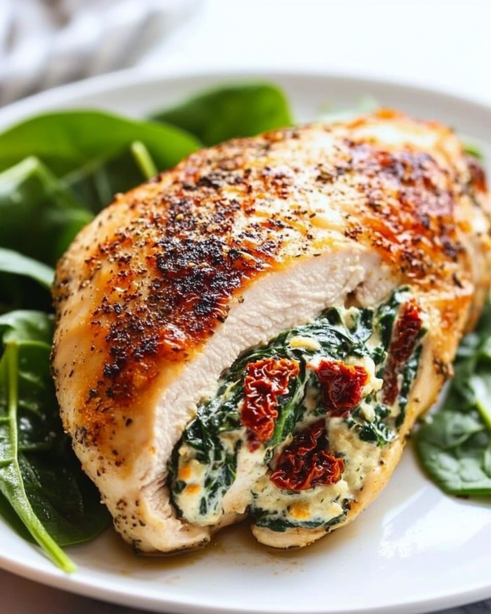 Cajun Stuffed Chicken Breast, Cajun Stuffed Chicken, Cajun Chicken Breast recipe, Stuffed Chicken Breast with Cajun spices, cheesy stuffed chicken The image shows a white plate with a crispy, golden-brown stuffed chicken piece placed in the center. The chicken is seasoned with spices and herbs on the outside, while the inside layer reveals melted cheese and small bits of green and red vegetables. On the side of the plate, there is a fresh green salad with different shades of green leaves, some light and some dark. The plate rests on a white marbled surface, next to a silver fork.