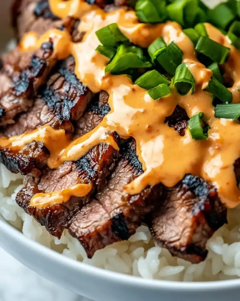 Korean BBQ Steak Rice Bowls with Spicy Cream Sauce Recipe