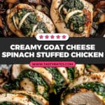 Goat Cheese & Spinach Stuffed Chicken Breast with Caramelized Onions + Mushrooms Recipe