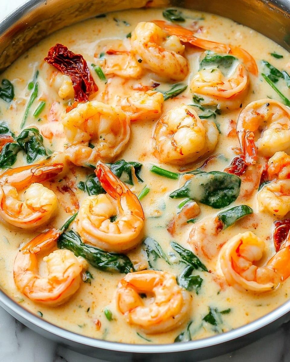 The dish shows a white plate with two main layers: the bottom layer is creamy mashed potatoes topped with visible pepper specks and a small wedge of bright yellow lemon on the right side, while the top layer consists of several pinkish-orange cooked shrimp mixed with green spinach leaves in a rich, light creamy sauce that partially covers the mashed potatoes. A silver fork rests on the bottom right edge of the plate, and the plate is placed on a white marbled surface. Photo taken with an iphone --ar 4:5 --v 6.1