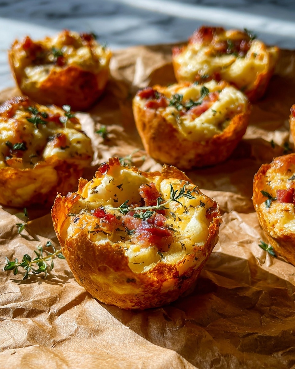 The image shows a white wooden board topped with a dark wooden cutting board covered by crumpled light brown parchment paper holding eleven small round muffins with uneven tops. The muffins have a golden-brown crust with visible bits of red, green, and cream ingredients baked inside, giving them a textured and colorful look. Around the boards, there are small bowls filled with nuts and dried fruits, a glass of clear liquid, an orange drink in a short textured glass, and a white plate with honey and a wooden dipper resting on a green cloth on a white marbled surface. The scene is lit warmly, showing soft shadows and highlights, and a woman’s hand holds one muffin on the right side. photo taken with an iphone --ar 4:5 --v 7