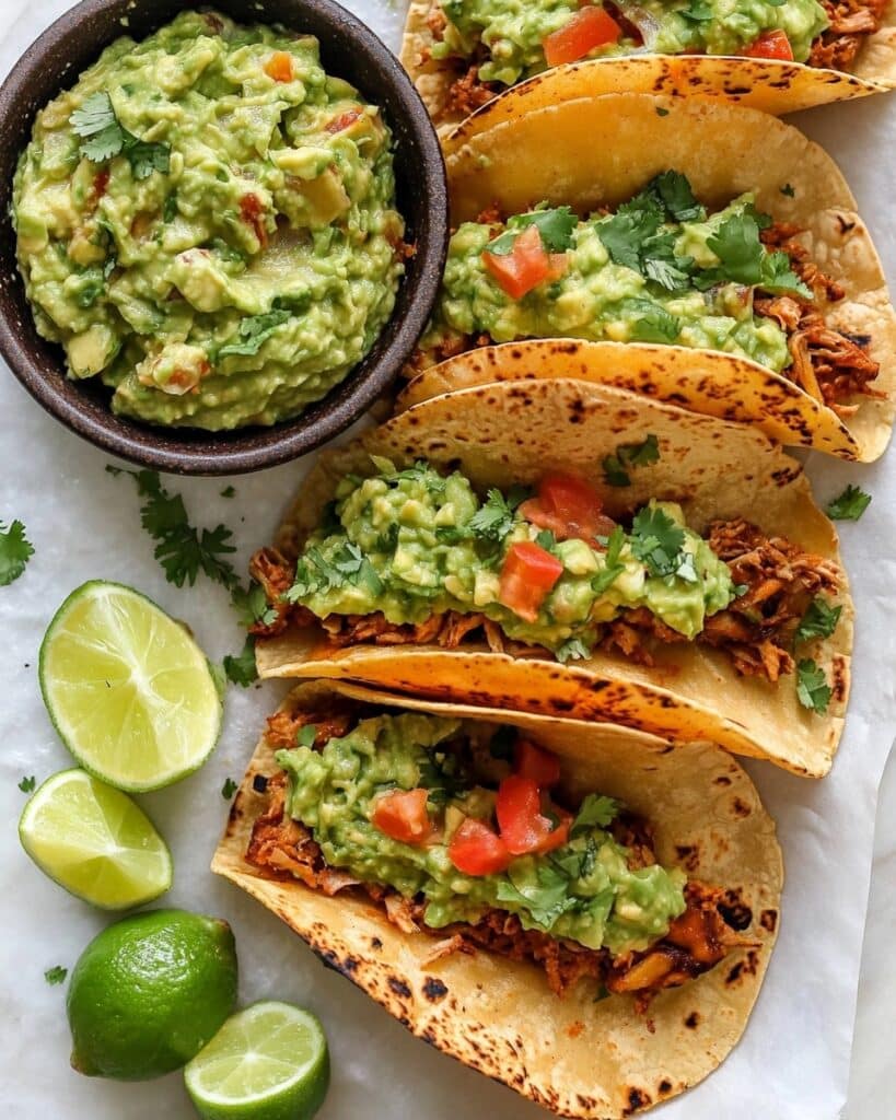 Crispy Chicken Carnitas Tacos with Avocado Cilantro Lime Sauce Recipe