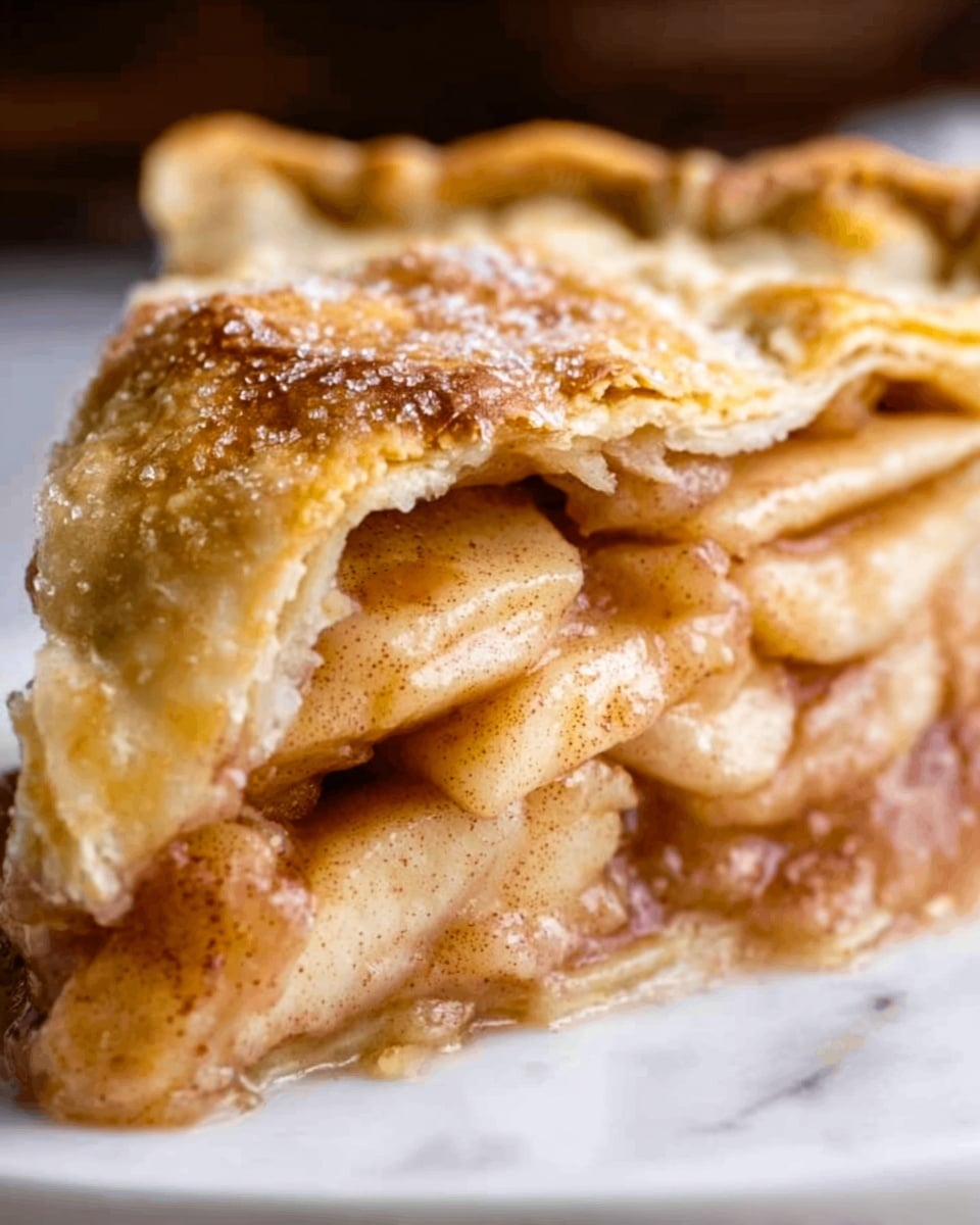 The image shows a slice of apple pie with a thick crust that is golden brown and slightly flaky, filled with soft, light brown apple pieces mixed with syrupy sauce visible at the bottom. On top of the pie sits a large scoop of creamy vanilla ice cream that is melting slightly, creating smooth drips running down the pie’s side. The slice is on a simple white plate held by two woman's hands, and the background features a dark, out-of-focus space which contrasts with the warm tones of the pie and ice cream. The detail shows the textures of the pastry, the tender apples, and the creamy ice cream with a soft glow. Photo taken with an iphone --ar 4:5 --v 7