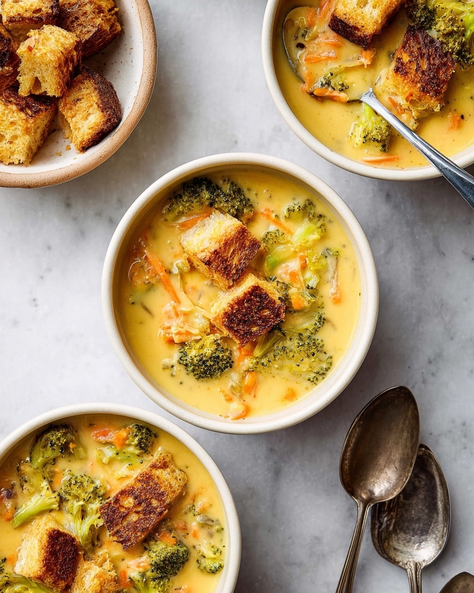 A large pot filled with creamy, light orange soup with visible small broccoli florets and thin carrot strips scattered throughout the thick liquid. A wooden spoon is partially dipped in the soup, held by a woman's hand, stirring gently. The colors show a mix of bright green from the broccoli and orange from the carrots floating in the smooth, creamy base. The background is a white marbled texture. Photo taken with an iphone --ar 4:5 --v 7