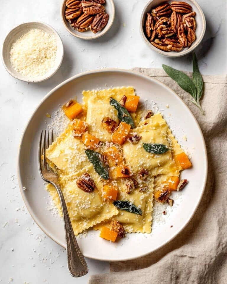 Pumpkin Ravioli with Sage Brown Butter and Pecans Recipe