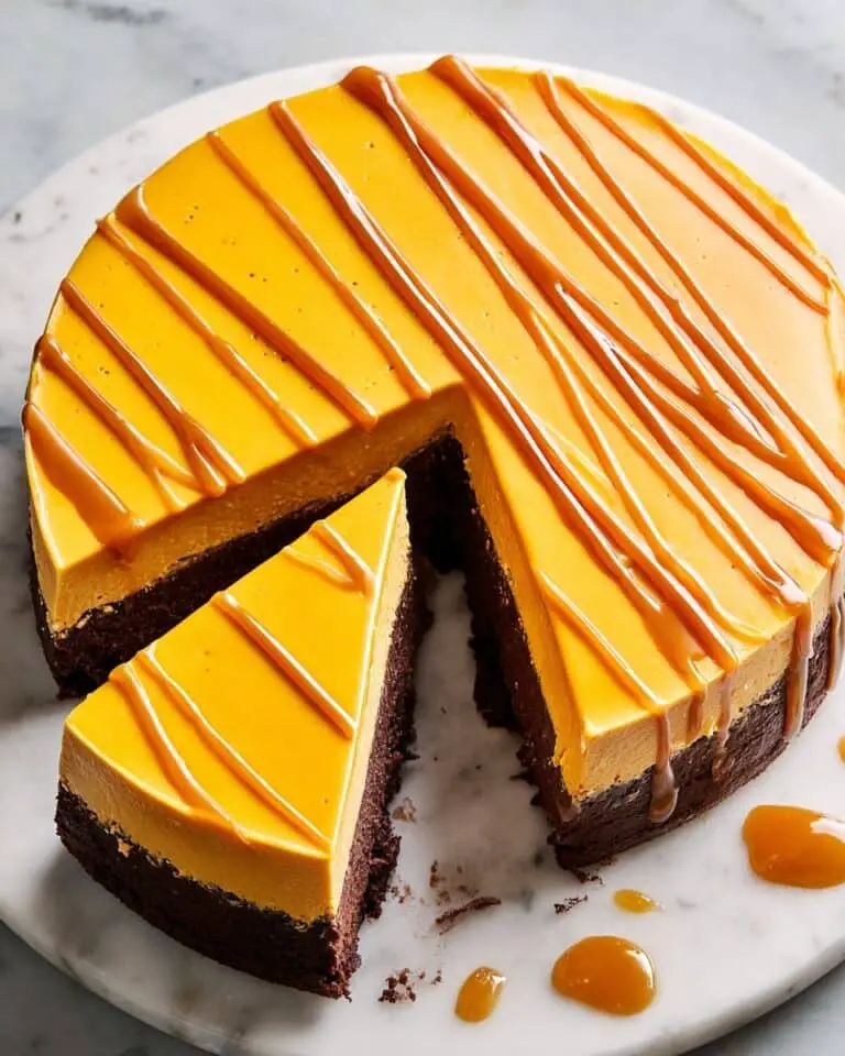 Brownie Bottom Pumpkin Cheesecake with Caramel and Whipped Cream Recipe
