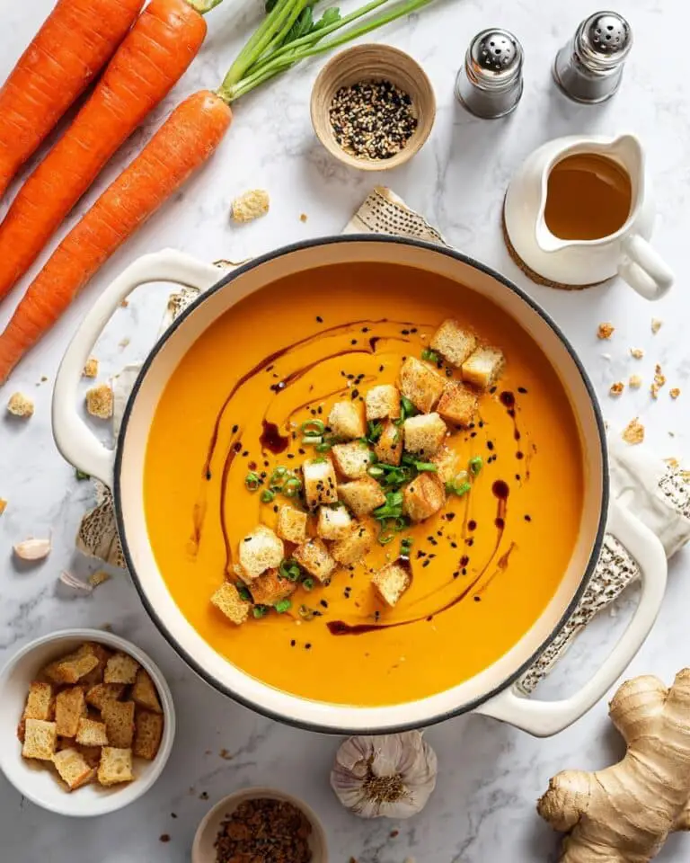 Carrot Ginger Soup with Crispy Garlic and Sesame Croutons Recipe
