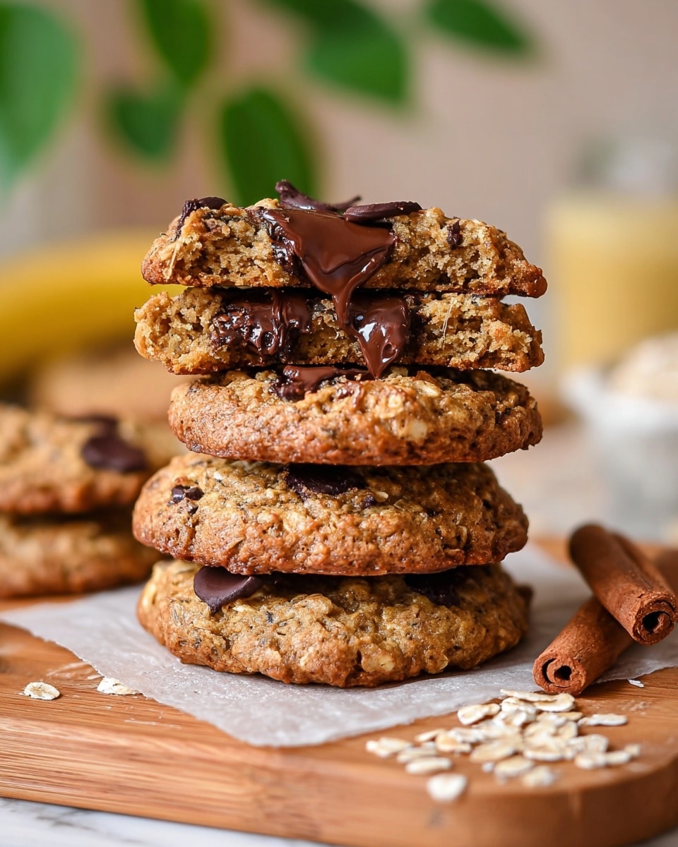 A stack of four chunky cookies with a golden-brown color sits on a white decorative plate with red patterns. The cookies have a rough, textured surface showing visible dark chocolate chunks and green pumpkin seeds mixed throughout. The background is softly blurred with a warm tone, resting on a white marbled surface. A glass jar is faintly visible in the back. photo taken with an iphone --ar 4:5 --v 7