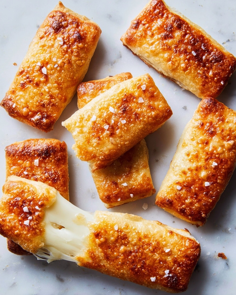 A close-up of a small, round golden-brown bun being pulled apart by two woman's hands with dark red nail polish, showing a string of white melted cheese stretching between the separated halves; the bun has a slightly shiny crust with some coarse salt sprinkled on top. In the background, several more buns with the same golden color sit on a white plate, accompanied by a small glass bowl filled with a light brown mustard-colored sauce, all placed on a white marbled surface. Photo taken with an iphone --ar 4:5 --v 7