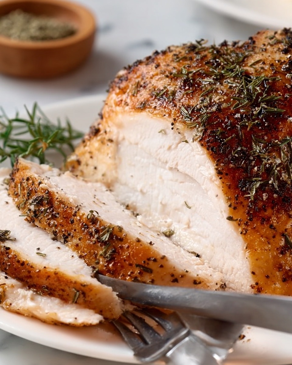 A piece of cooked chicken with a golden brown, herb-covered crust is being sliced with a silver fork on a light wooden board. The chicken inside is white and juicy, showing a tender texture. The surface under the wooden board is a white marbled texture. The herb seasoning on the crust has small green and black flecks, giving it a flavorful look. photo taken with an iphone --ar 4:5 --v 7
