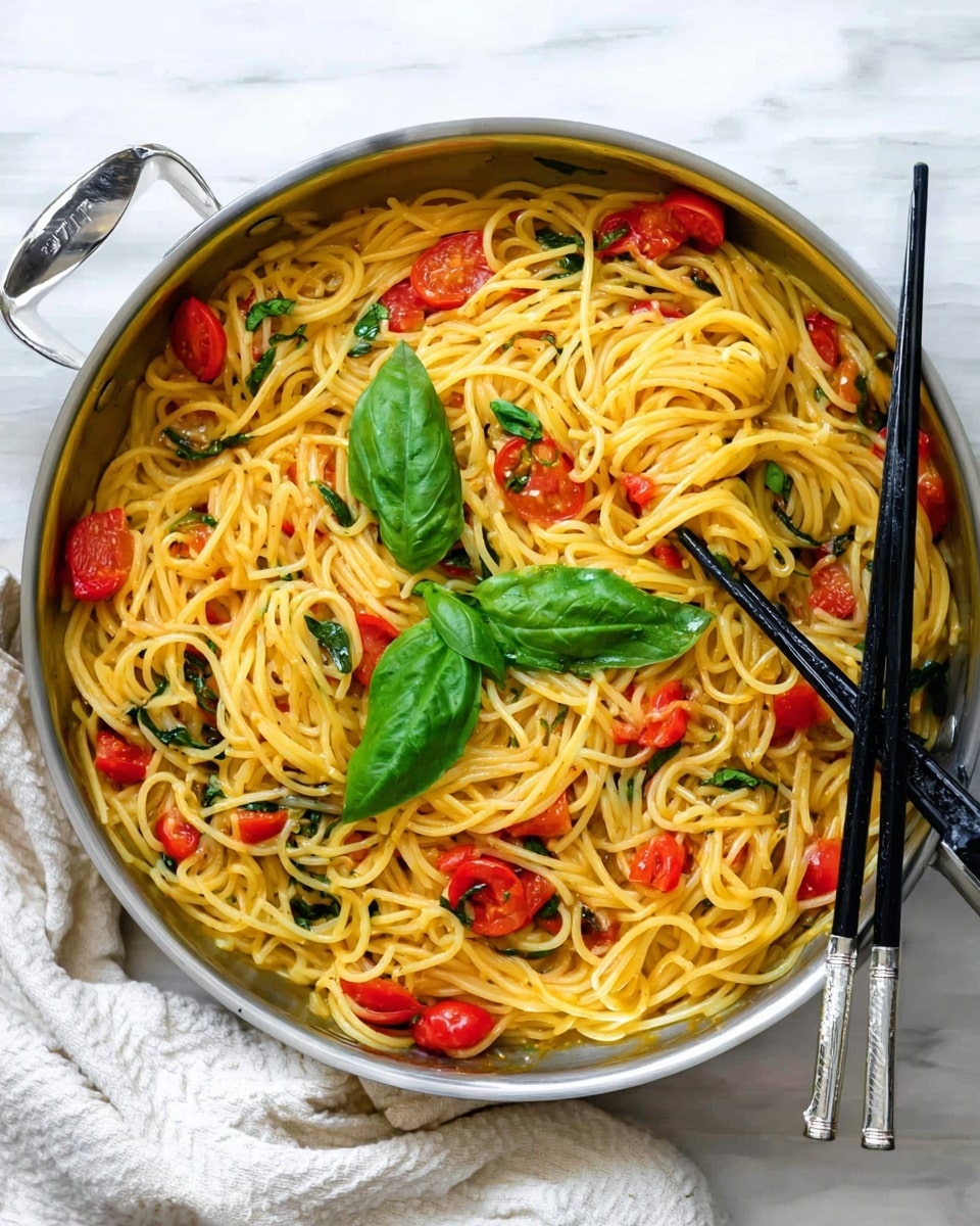 Two white bowls with textured surfaces hold spaghetti pasta with a light orange-red sauce mixed with small pieces of tomatoes and herbs. Each bowl has some fresh green basil leaves on top, adding a pop of color. To the left of the bowls, there is a small round bowl filled with grated cheese, slightly off-white in color. The scene is set on a white marbled surface, with a woman's hand holding a fork in the top right corner. The lighting is natural and bright. photo taken with an iphone --ar 4:5 --v 7