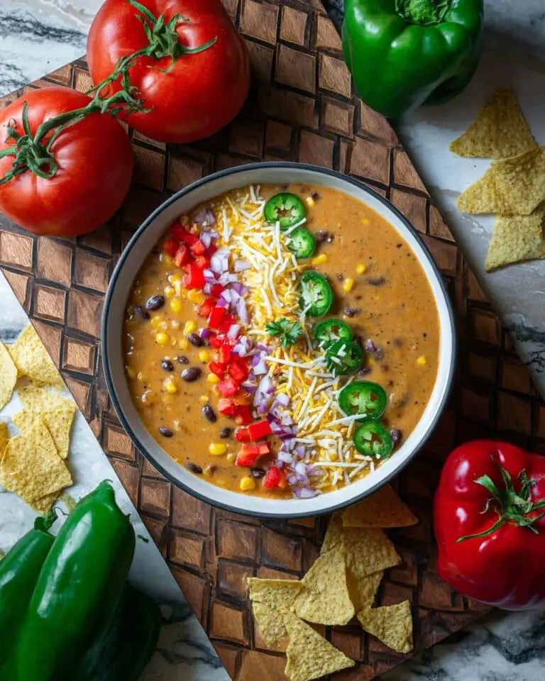 Spicy Guajillo and Tomato Tortilla Soup with Crispy Tortilla Strips and Fresh Toppings Recipe