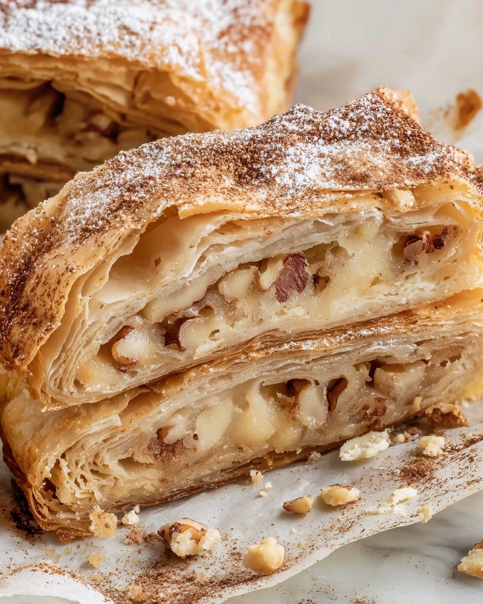 A baked pastry roll is shown on a metal baking sheet with dark browned spots and some burnt marks along the edges. The pastry has a golden-brown crust with a slightly rough texture, sprinkled with sugar and cinnamon, and is folded over with three small slits on top revealing a glimpse of the filling inside. The surface has a crackly, crispy look with some areas darker than others from baking. The baking sheet is placed on a white marbled surface. photo taken with an iphone --ar 4:5 --v 7