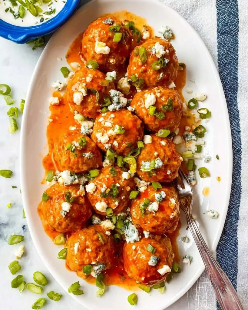 Buffalo Chicken Meatballs with Ranch Cucumber Salad Recipe