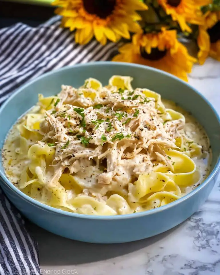 Creamy Chicken and Noodles over Mashed Potatoes Recipe