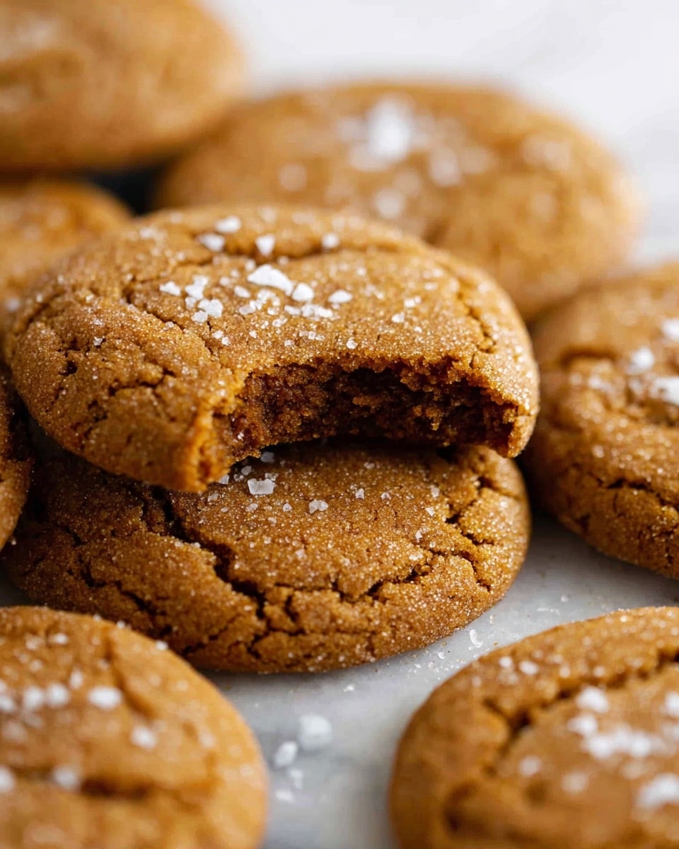 A round white plate holds nine soft brown cookies with cracked tops and a light sprinkle of coarse white salt. The cookies are arranged closely together, some overlapping at the edges. Around the plate, there is a small white bowl with a mix of cinnamon and sugar, topped with three cinnamon sticks resting inside it, and one cinnamon stick lies on the table next to the plate. The surface under the plate is a dark, rustic wooden texture with some green eucalyptus leaves spread along the bottom left side. photo taken with an iphone --ar 4:5 --v 7