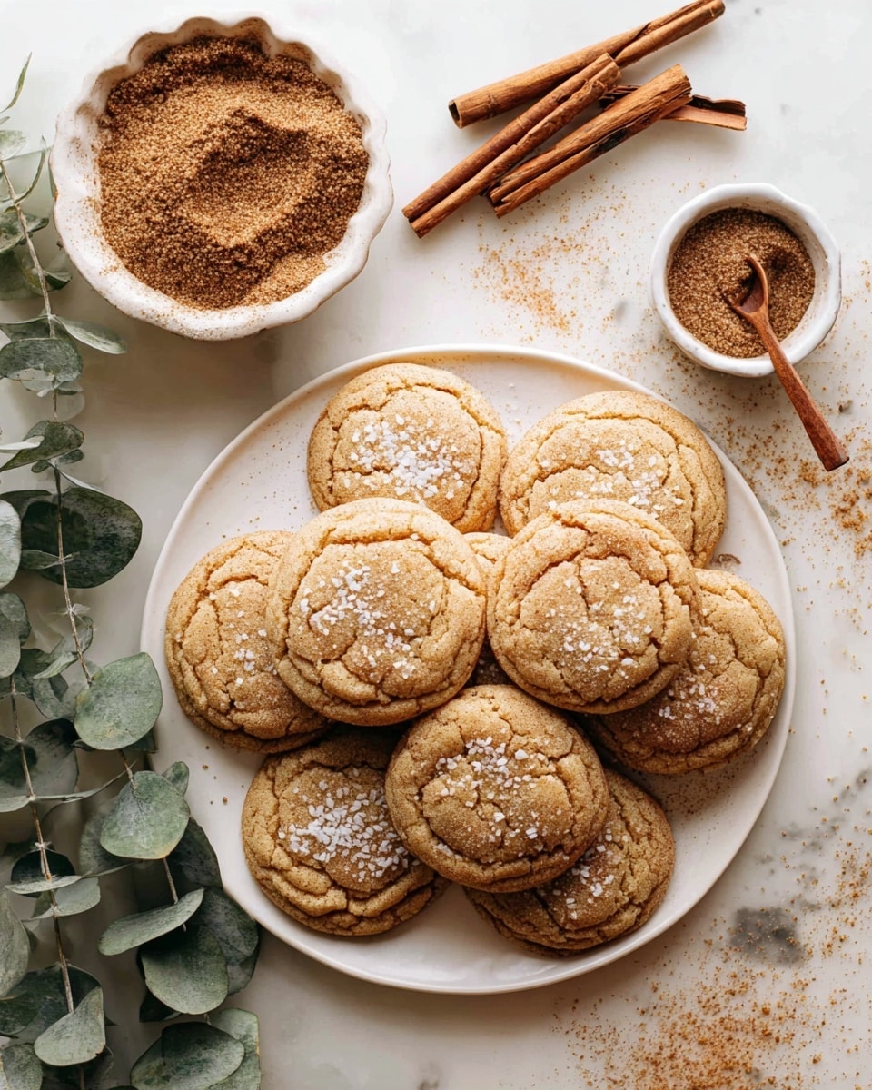 A close-up view of soft, round brown cookies stacked on top of each other on a white marbled surface, with one cookie on top having a bite taken out, showing a slightly darker and chewy inside texture; the top surfaces of the cookies are sprinkled with coarse white salt crystals, highlighting their crackled and textured golden-brown layer. Photo taken with an iphone --ar 4:5 --v 7