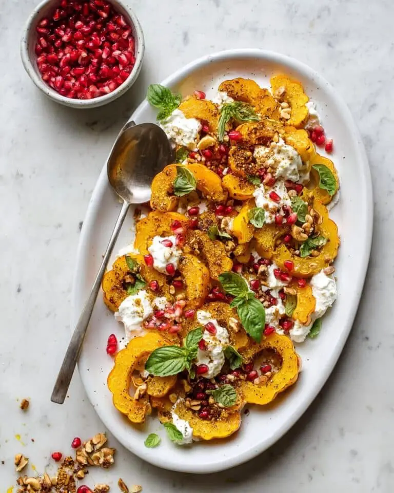 Roasted Delicata Squash with Burrata, Pomegranate and Pistachios Recipe