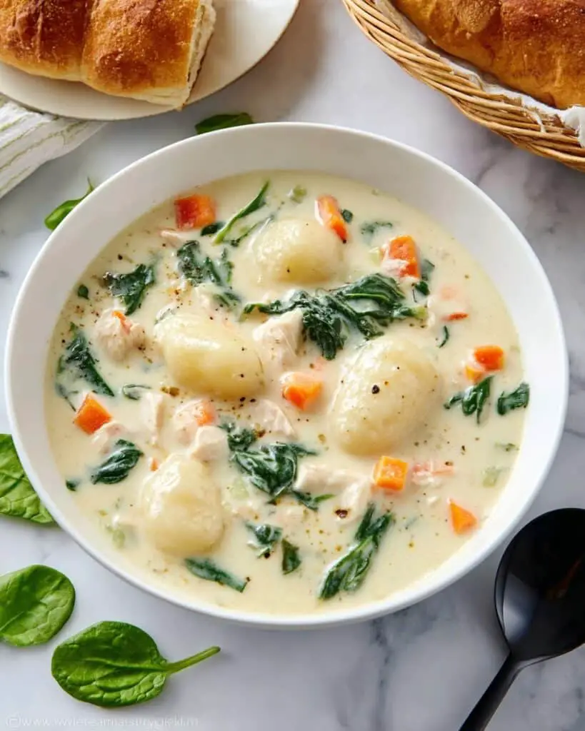 Creamy Chicken Gnocchi Soup with Spinach and Herbs Recipe