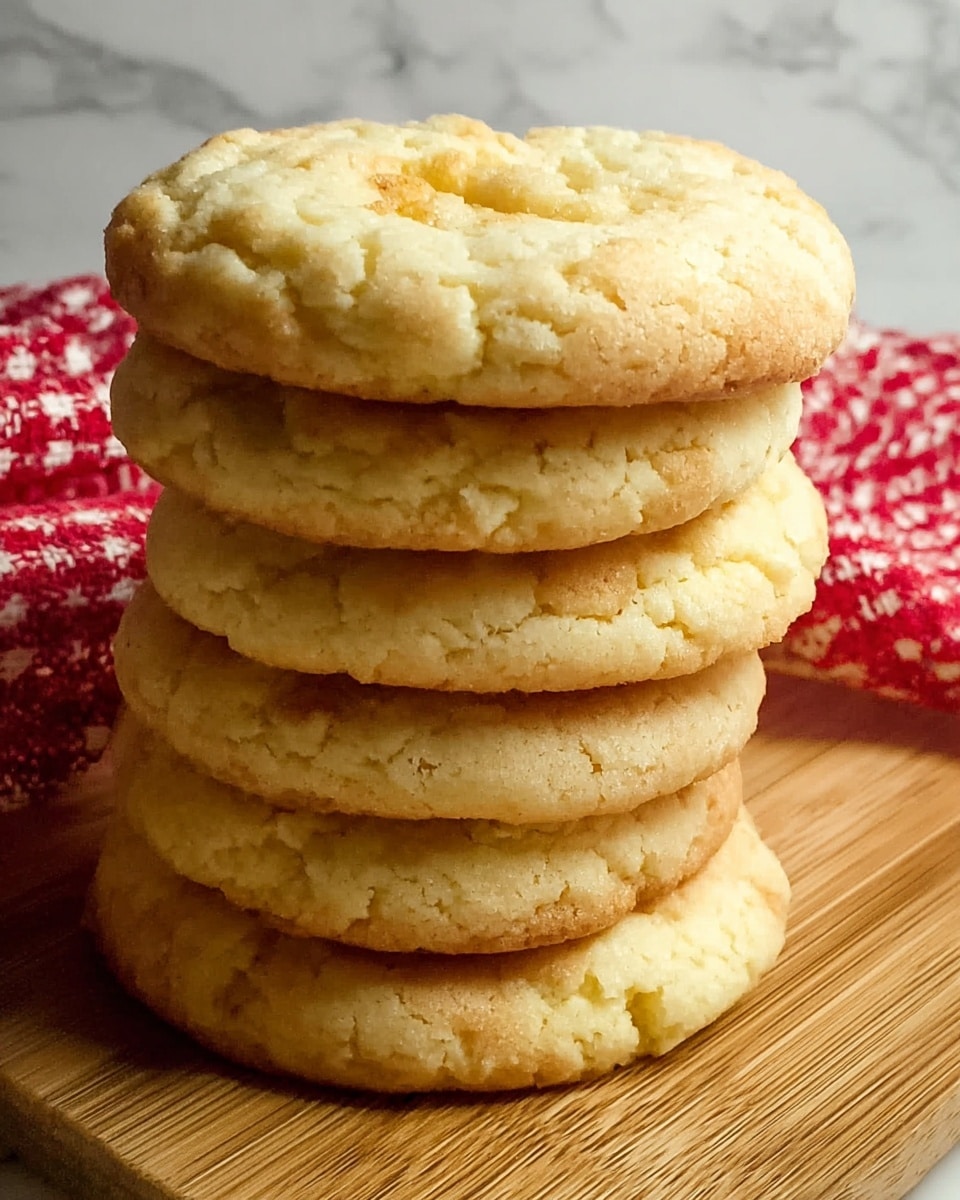 A stack of six round, fluffy cookies with a light golden-brown color sits on a wooden board, each cookie showing a slightly cracked surface and soft texture. The cookies are piled neatly, with the top cookie having a small, slightly darker spot in the center. The background includes a white marbled surface and a red-and-white checkered cloth peeking from the side. photo taken with an iphone --ar 4:5 --v 7