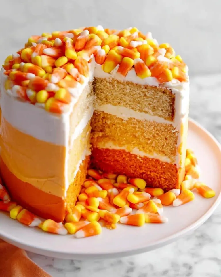 Halloween Surprise Stuffed Candy Corn Cake Recipe