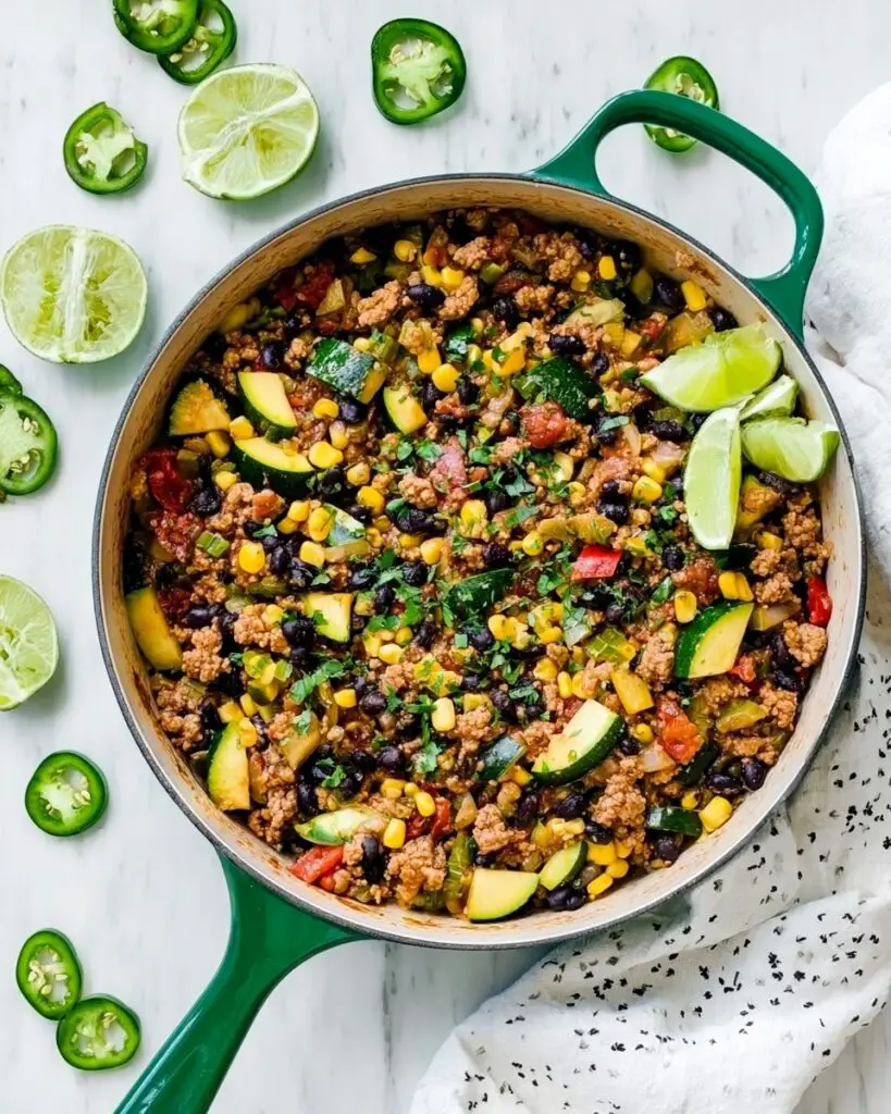 Ground Turkey Skillet with Zucchini, Corn, Black Beans, and Tomato Recipe