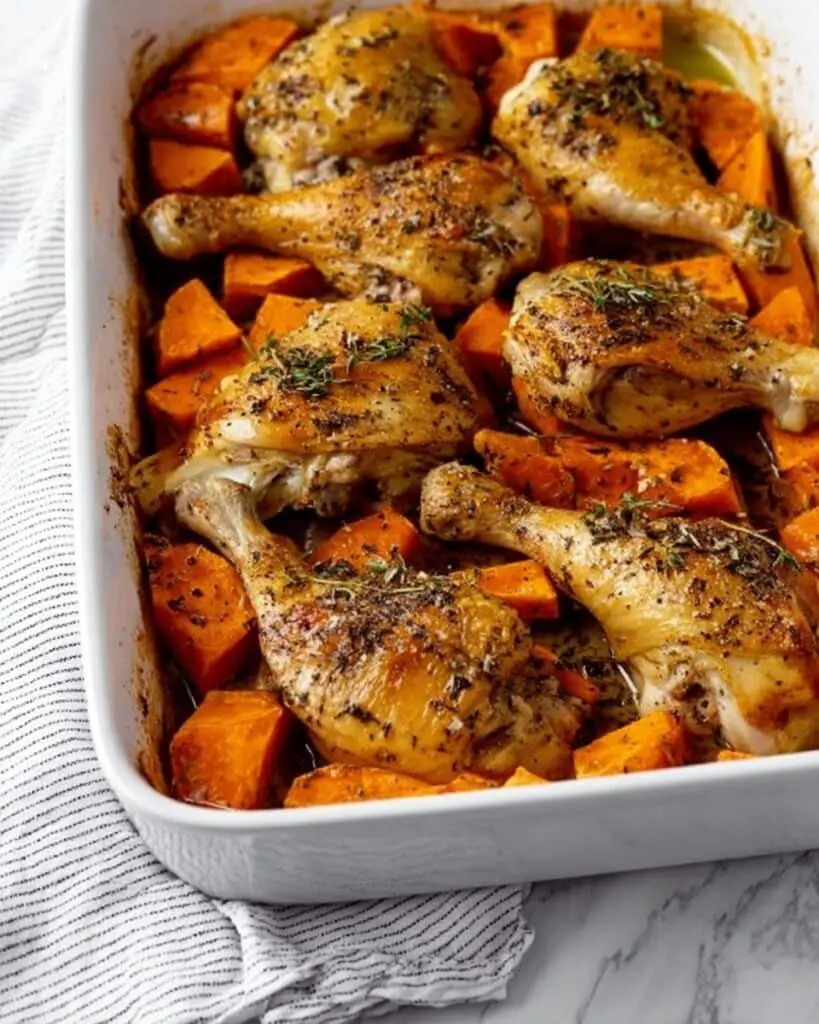 Turmeric Roasted Chicken and Sweet Potatoes Recipe