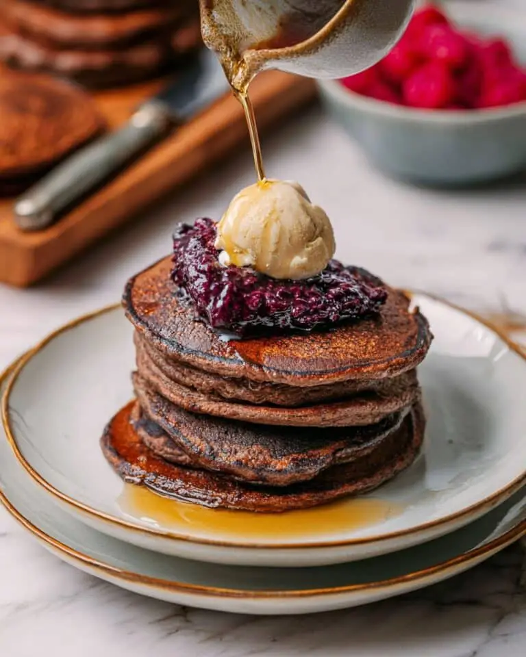 Ube Pancakes with Vegan Whipped Cream and Maple Syrup Recipe
