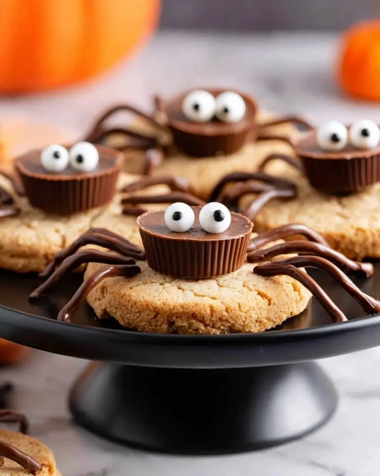 Spider Peanut Butter Cookie Bites with Candy Eyes and Chocolate Legs Recipe
