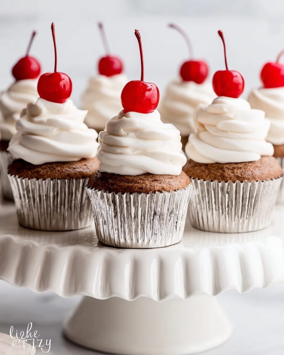 Chocolate Angel Food Cupcakes with Whipped Cream and Cherries Recipe