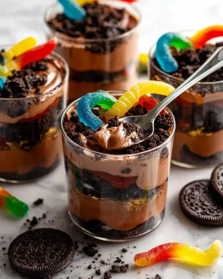 Homemade Dirt Pudding with Oreo Crumbs and Gummy Worms Recipe
