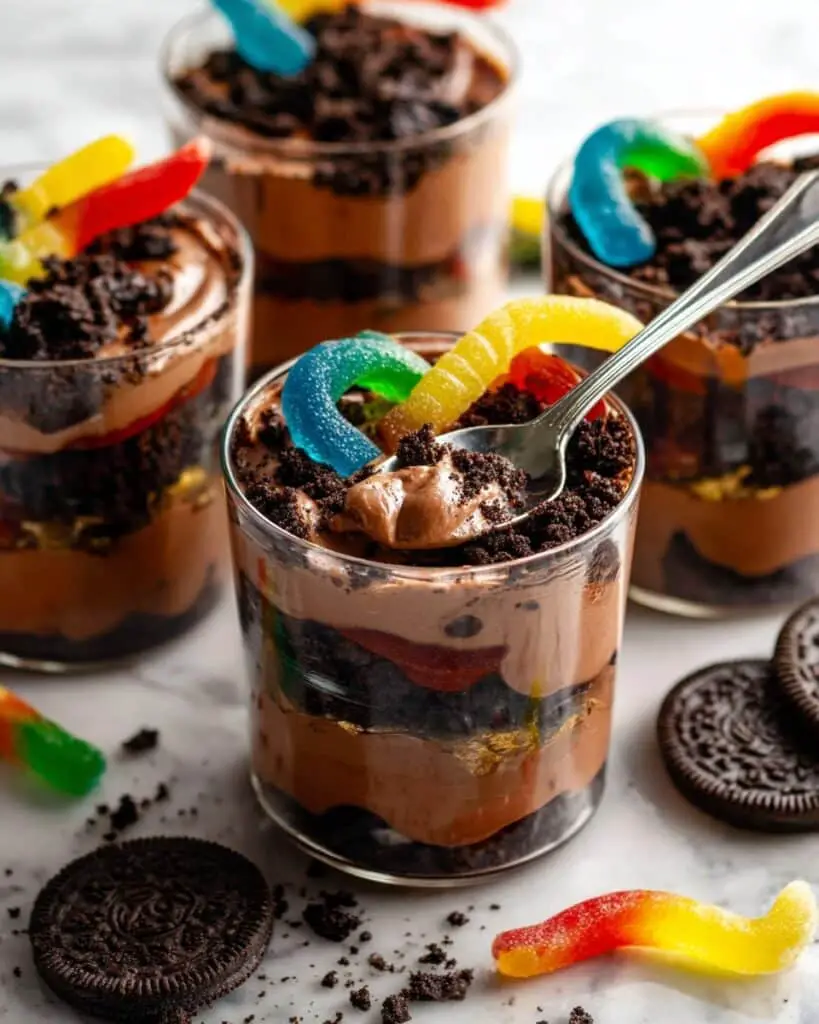 Homemade Dirt Pudding with Oreo Crumbs and Gummy Worms Recipe