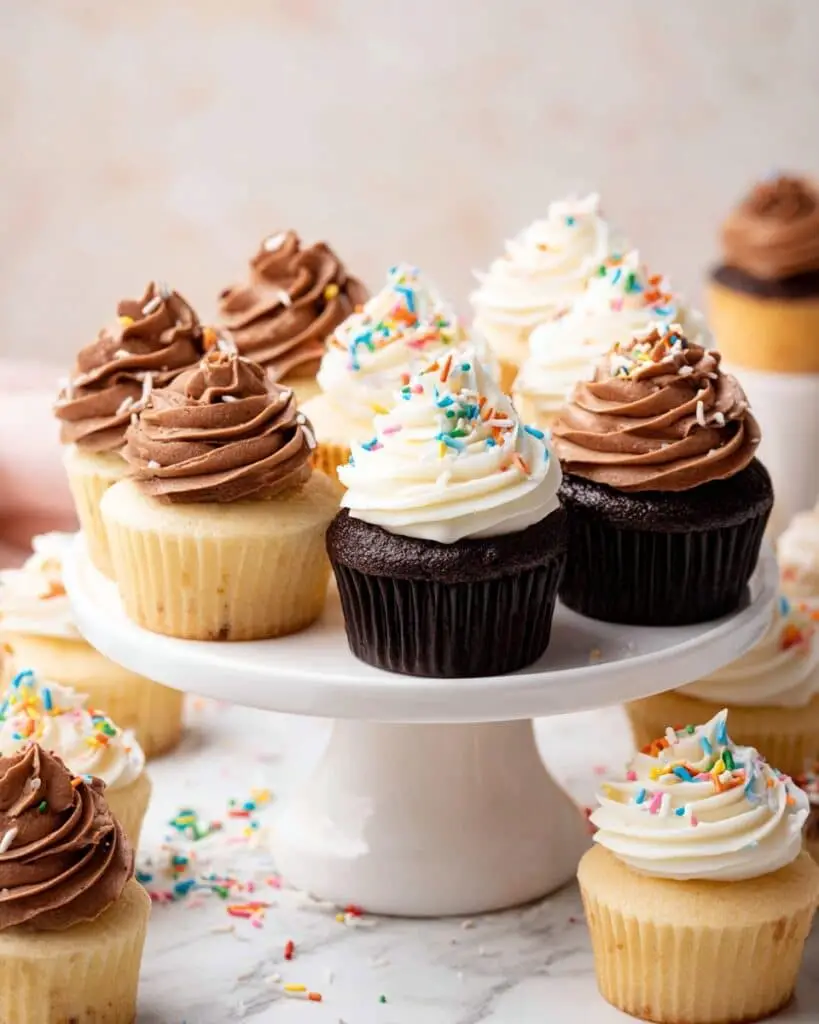 Mini Vanilla and Chocolate Cupcakes with Buttercream Frosting Recipe