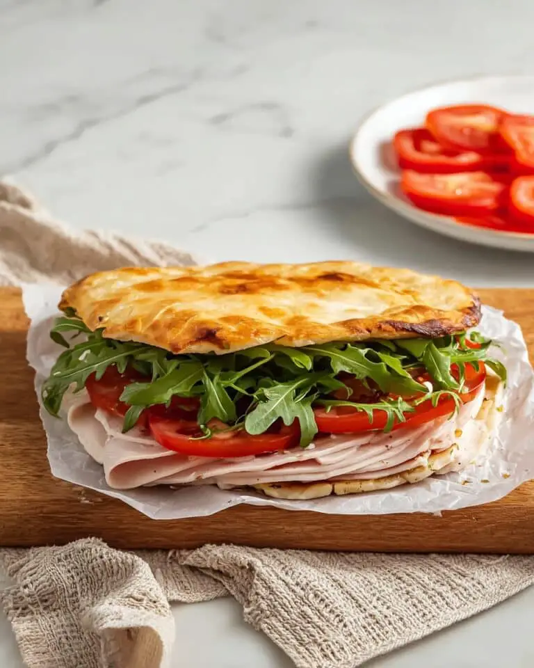 Cottage Cheese Flatbread with Turkey, Arugula, and Balsamic Glaze Recipe