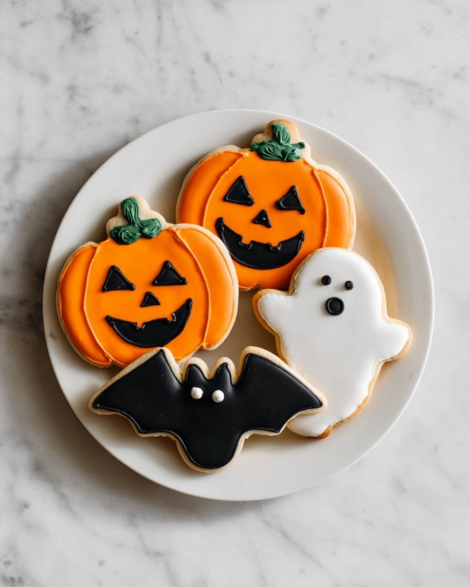 Three bat-shaped cookies are placed on a white marbled surface. Each cookie has two layers: a golden-brown base layer shaped like bat wings with a slightly rough texture, and a smooth black icing layer on top that covers the wings completely. The black icing has a satin finish and is decorated with two small white dots near the center, representing eyes. The cookies are arranged with one cookie in the front, in clear focus, and two cookies in the background, slightly blurred. Photo taken with an iphone --ar 4:5 --v 7
