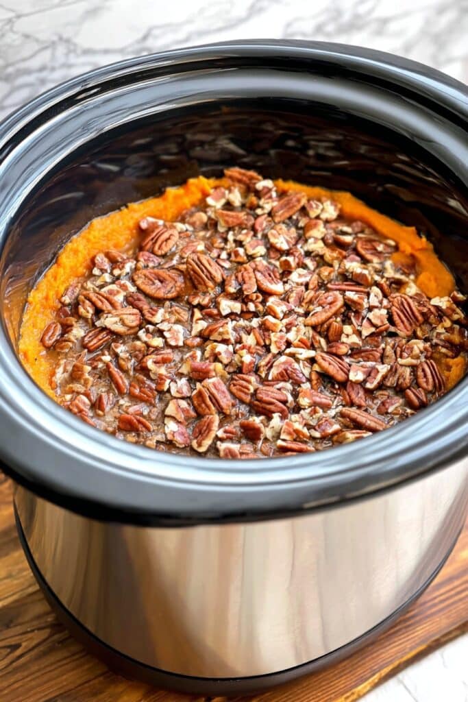 Slow Cooker Sweet Potato Casserole with Maple and Toasted Pecans Recipe