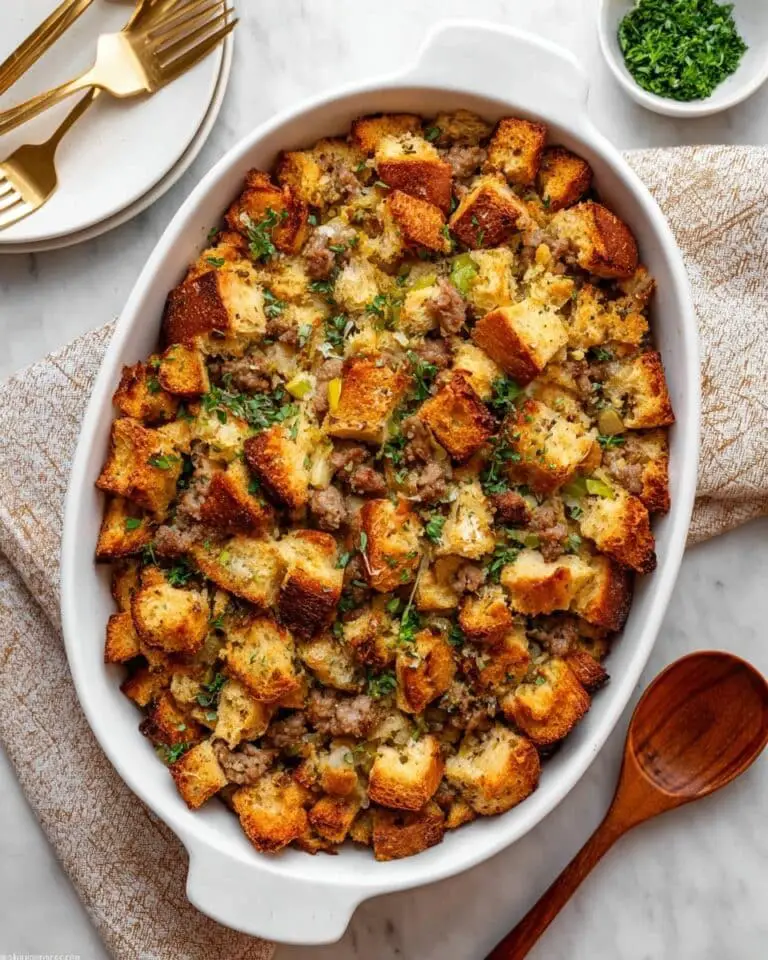 Cornbread Stuffing with Sausage, Herbs, and Pecans Recipe