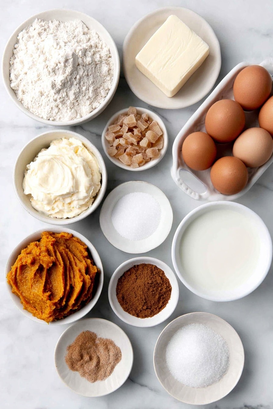 Flat lay of a small pat of smooth butter, a few tablespoons of fine white sugar in a small white ceramic bowl, three whole clean brown eggs with uncracked shells, a small mound of fine corn starch on a white ceramic plate, a dollop of bright orange pumpkin puree in a small white bowl, a small white bowl holding brown sugar crystals, a small white bowl filled with fresh whole milk, a scattering of warm brown cinnamon powder on a white ceramic dish, tiny piles of ground ginger, nutmeg, and a pinch of allspice each neatly arranged on small white plates, a tiny mound of fine salt on a white ceramic spoon rest dish, and a small white bowl of clear vanilla extract liquid, all arranged with perfect symmetry and balanced proportions, placed on a clean white marble surface, soft natural light, photo taken with an iPhone, professional food photography style, fresh ingredients, white ceramic bowls, no bottles, no duplicates, no utensils, no packaging --ar 2:3 --v 7 --p awthu7i m7354615311229779997 - Pumpkin Souffle, pumpkin souffle recipe, fall dessert ideas, easy pumpkin desserts, fluffy pumpkin souffle