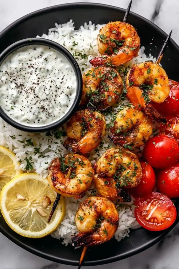 Chimichurri Shrimp with Rice and Tzatziki Recipe