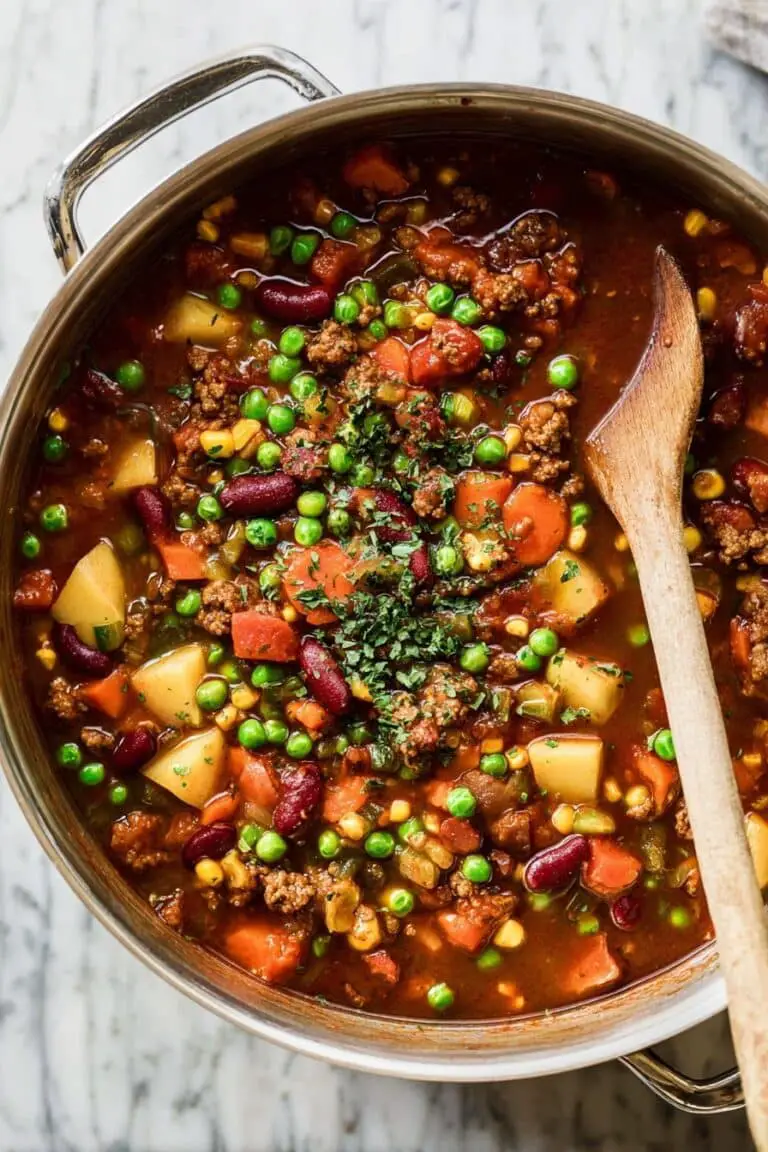 Cowboy Stew with Kielbasa, Ground Beef, Potatoes, and Veggies Recipe