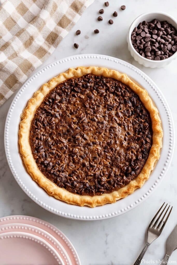 Chocolate Pecan Pie with Cocoa and Chocolate Chips Recipe