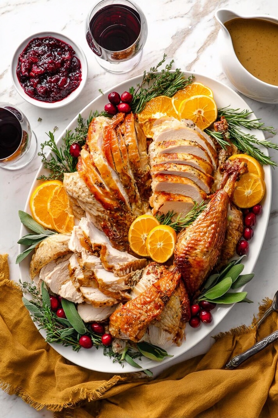 A whole roasted chicken with dark golden-brown and slightly charred skin is placed on a black metal rack inside a shiny white roasting pan with handles on each side. The chicken is centered with legs extended out, showing a textured, crisp surface with some uneven browning. The pan sits on a white marbled surface, giving a clean and bright background to the rich, roasted colors of the chicken. photo taken with an iphone --ar 2:3 --v 7 - Juicy Dry Brine Turkey, dry brining turkey, crispy skin turkey, holiday turkey recipes, easy turkey preparation