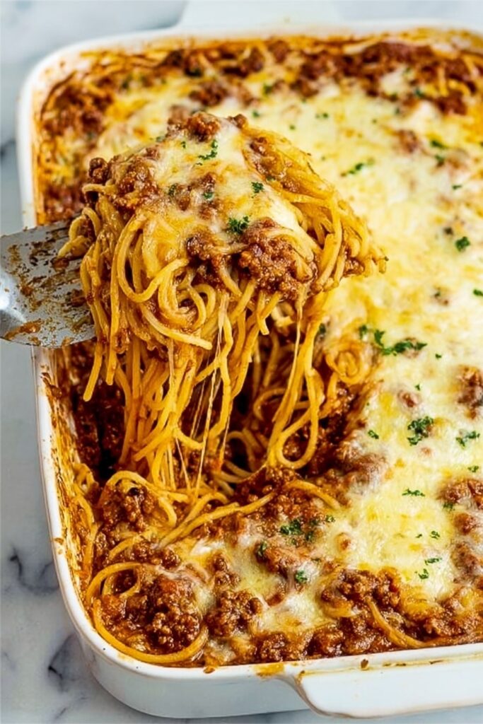 Creamy Cheesy Spaghetti Bake Recipe