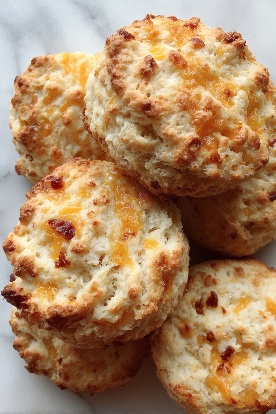A close-up view of several round biscuits piled together, each biscuit having a rough, crumbly texture with visible chunks of melted light orange cheese and small bits of browned ingredients throughout. The biscuits show a mix of creamy beige and golden-brown colors, with an uneven surface and soft edges. The background is a white marbled texture. Photo taken with an iphone --ar 2:3 --v 7 - Baked Sausage Cheese Balls, Sausage Cheese Balls Recipe, Easy Savory Snacks, Party Appetizer Recipes, Cheesy Meatball Bites