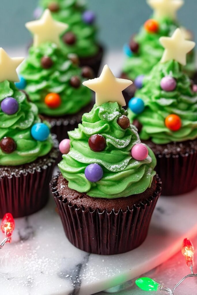 Christmas Tree Cupcakes with Chocolate & Vanilla Frosting Recipe